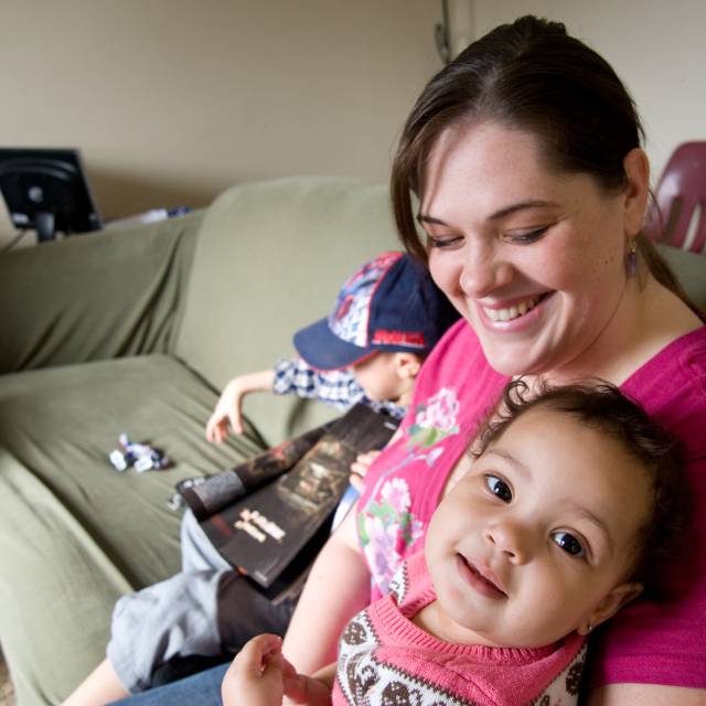 Mother and child sitting down