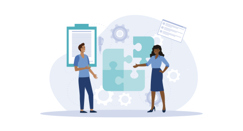 illustration of two people working together on a business plan