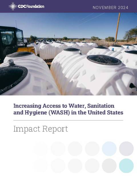 Cover photo of the WASH impact report with the image of large gallons of water 